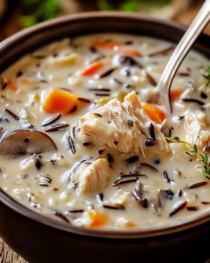 Cremige Hühnersuppe mit Pilzen und Wildreis - Omas Tipps Rezepte